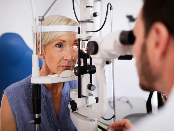 Mature woman having a comprehensive eye exam